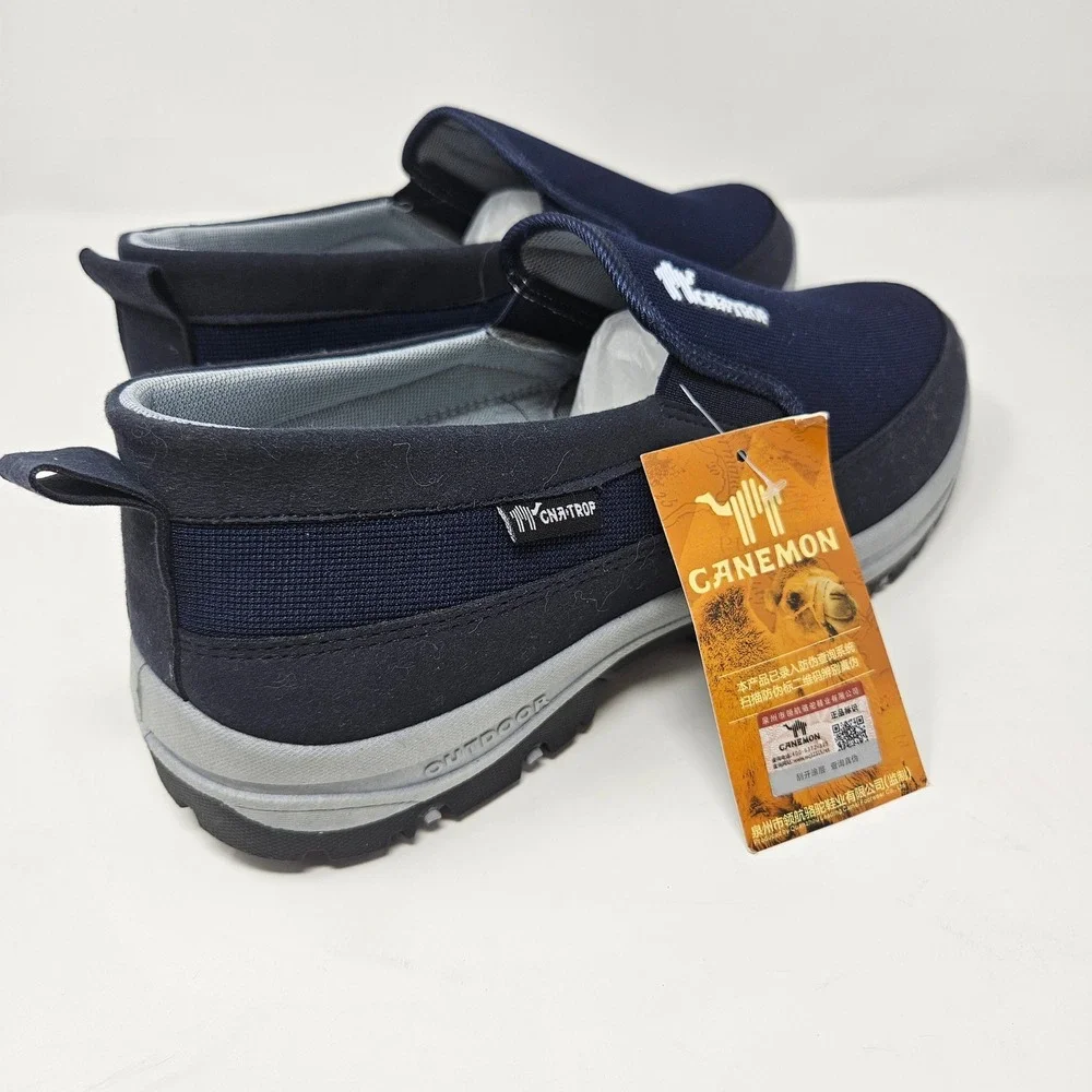 Canemon Mens Navy Blue Slip On Outdoor Walking Shoes Mesh Loafers Size 12-13 NEW